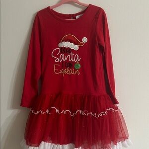 Red Christmas Tutu Dress with Santa Appliqué